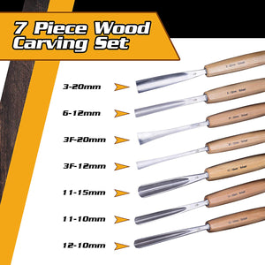 7-piece wood carving set sizes