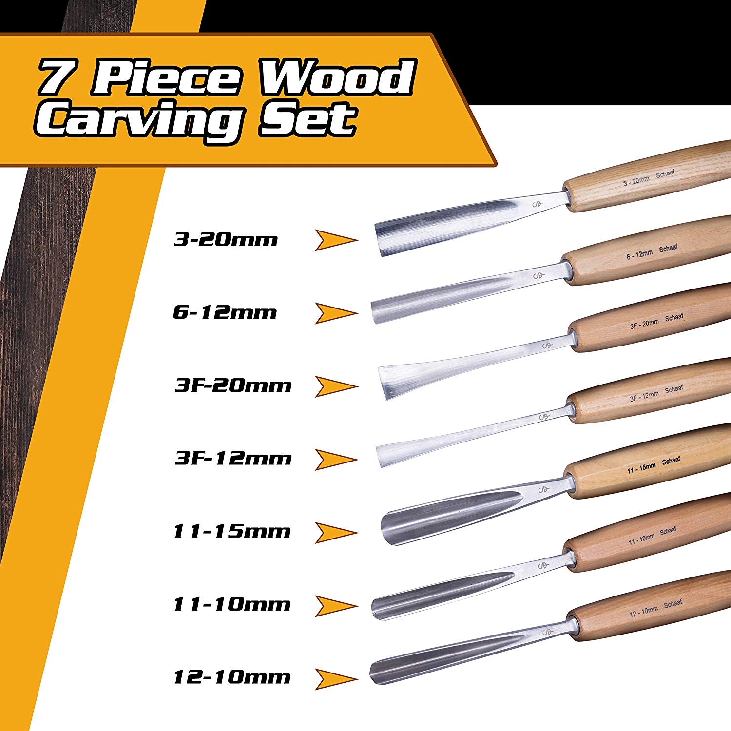 Premium wood carving tool sizes
